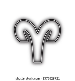 Aries sign illustration. Vector. Double contour black icon with soft shadow at white background. Isolated.