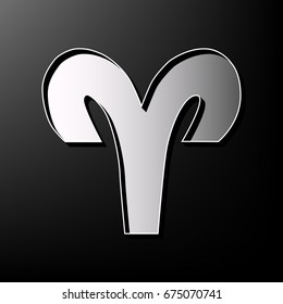 Aries sign illustration. Vector. Gray 3d printed icon on black background.