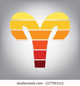 Aries sign illustration. Vector. Horizontally sliced icon with colors from sunny gradient in gray background.