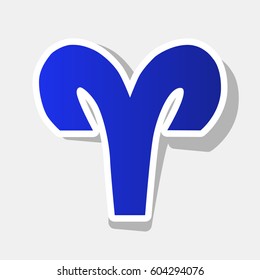 Aries sign illustration. Vector. New year bluish icon with outside stroke and gray shadow on light gray background.