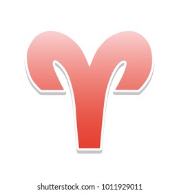 Aries sign illustration. Vector. Reddish icon with white and gray shadow on white background. Isolated.