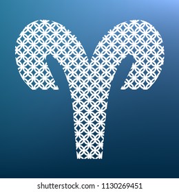 Aries sign illustration. Vector. White textured icon at lapis lazuli gradient background.