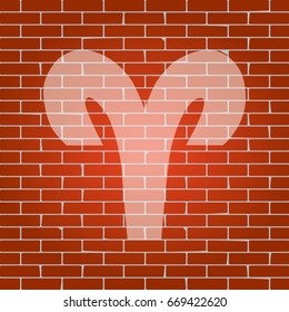 Aries sign illustration. Vector. Whitish icon on brick wall as background.