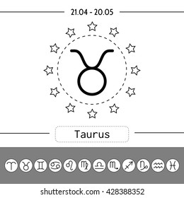 Aries. Signs of zodiac, flat linear icons for horoscope, predictions.