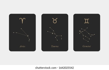 Aries, Taurus, Gemini constellations Vector Design. Hand Drawn Aries, Taurus, Gemini Zodiac Symbols. Minimalistic illustration set.