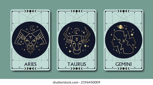 Aries Taurus Gemini Zodiac Symbols Linear Stock Vector (Royalty Free ...