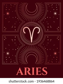 Aries. vector abstract illustration of aries sign in red colours, zodiac sign on cosmic background in colours of sign 