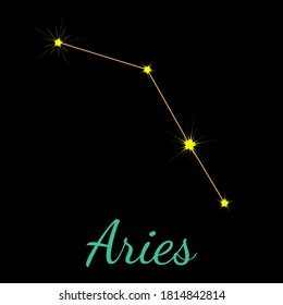 Aries vector constellation with stars and name. One of twelve  elements of western horoscope. Graphic elements for print designs - calendar, poster, sky map, sticker 