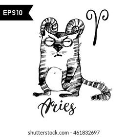 Aries. Vector funny zodiac cats 