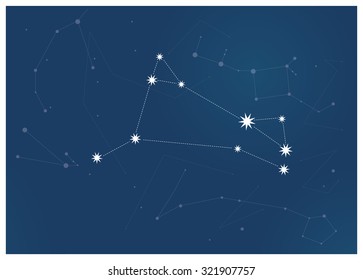 Aries vector Zodiac sign bright stars in cosmos. Aries constellation in the center of the sky. 2015 - the year of the Wooden Goats (Blue Sheep)