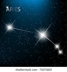 Aries vector Zodiac sign bright stars in cosmos.