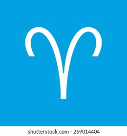 Aries web white icon isolated on a blue background. Vector symbol