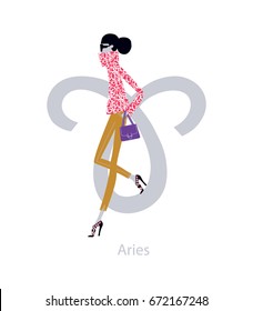 Aries Woman horoscope sign. Vector illustration.