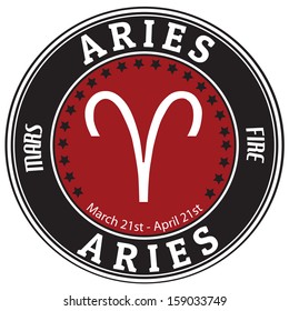 Aries zodiac astrology label suitable for use on website, in print and promotional materials, and for advertising