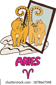 Aries Zodiac cat vector illustration for decoration, web-site, ceramics, cover, sticker