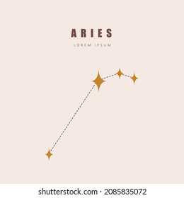 Aries zodiac constellation. Horoscope vector illustration in boho style. Mystery and esoteric. Spiritual tarot poster. Magic occult and astrology card.