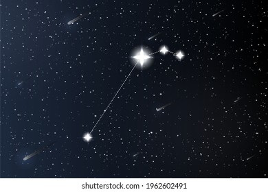 Aries. Zodiac constellation on outer space background. Mystery and esoteric. Horoscope vector illustration. Spiritual tarot poster. Magic occult tarot and astrology cards.