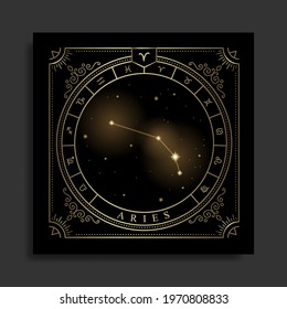 Aries zodiac constellation symbol with modern, esoteric and boho styles. Fit for paranormal, tarot readers and astrologers