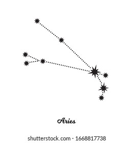 Aries Zodiac constellation. Vector illustration in the style of minimalism. The symbol of the astrological horoscope. Black stars on a white background. Monochrome vector sign