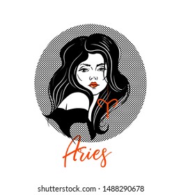 Aries zodiac girl vector illustration. hand drawen vector sketch of woman.