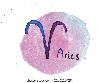 Aries zodiac hand painted watercolor sign 