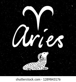 Aries  zodiac horoscope hand drawing sign for mystic  occult  palmistry and witchcraft alchemy. Vector. 