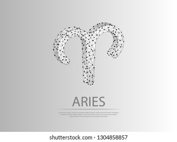 Aries Zodiac low poly abstract illustration consisting of points, lines, and shapes in the form of planets, stars and the universe. Origami Vector digit wireframe concept.