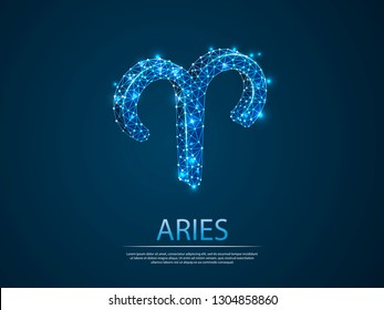 Aries Zodiac low poly abstract illustration consisting of points, lines, and shapes in the form of planets, stars and the universe. Vector digit wireframe concept. business concept