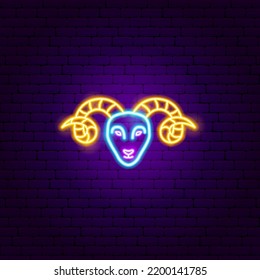 Aries Zodiac Neon. Vector Illustration of Horoscope Promotion.