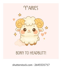 Aries zodiac poster with cartoon ram and fun quote