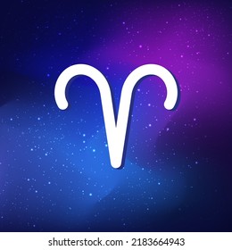 Aries Zodiac Sign. Abstract night sky background. Aries icon on blue space background. vector illustration