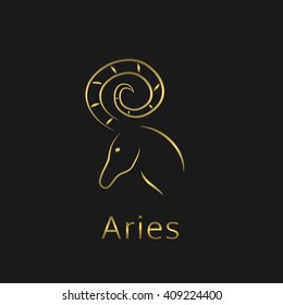 Aries Zodiac sign. Aries abstract symbol. Aries golden icon