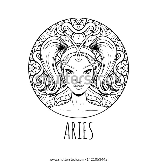 Aries Zodiac Sign Artwork Adult Coloring Stock Vector (Royalty Free