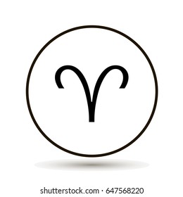 Aries zodiac sign. Astrological symbol icon in circle. On  white background.