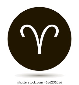 Aries zodiac sign. Astrological symbol icon in circle. On  black background.