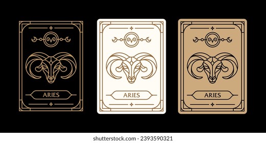 
aries zodiac sign astrology cards set , horoscope, tarot, fortune teller. Vintage mystical illustration outline hand drawing, magical esoteric horoscope templates for wall print poster