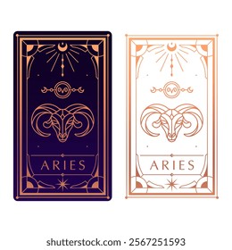 aries zodiac sign astrology cards set , horoscope, tarot, fortune teller. Vintage mystical illustration outline hand drawing, magical esoteric horoscope templates for wall print poster