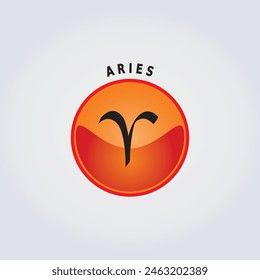 Aries Zodiac Sign Astrology Icon with Name on Light Background, Red Color Button