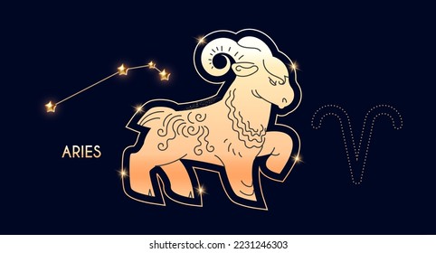 Aries. Zodiac sign, beast and connstellation oh blue background