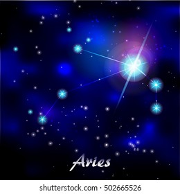Aries Zodiac Sign of the Beautiful Bright Stars Vector Illustration EPS10
