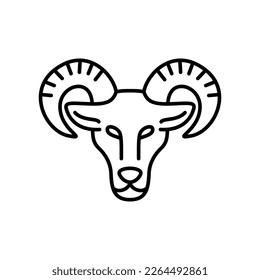 Aries Zodiac Sign Black Thin Line Icon Horoscope Concept . Vector illustration of Mouflon or Ram