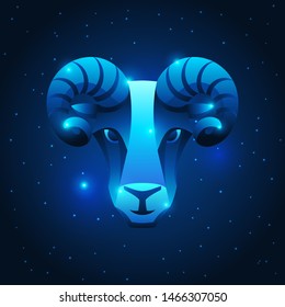 Aries zodiac sign, blue star horoscope symbol. Stylized astrological illustration.