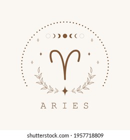 Aries. Zodiac sign in boho style. Astrological icon isolated on white background. Mystery and esoteric. Horoscope logo vector illustration. Spiritual tarot card.