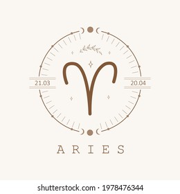 Aries. Zodiac sign in boho style. Astrological icon isolated on white background. Mystery and esoteric. Horoscope logo vector illustration. Spiritual tarot card.