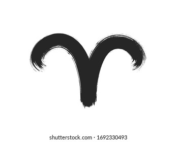 Aries zodiac sign. Aries brush stroke zodiac vector sign. 