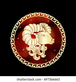 Aries zodiac sign in circle frame.Vector zodiac icon. Vector illustration