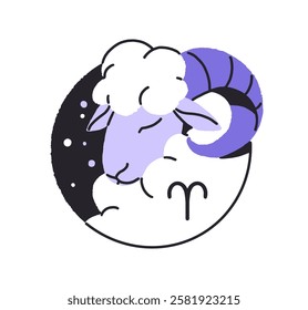 Aries zodiac sign in circle shape. Contour round avatar of horoscope symbol. Icon of stars constellation. Astrology figure of month in calendar. Flat isolated vector illustration on white background