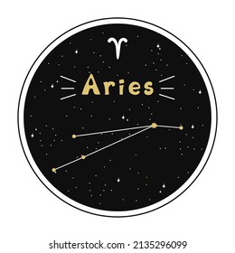 Aries. Zodiac sign and constellation in a circle. Set of zodiac signs in doodle style, hand drawn.
