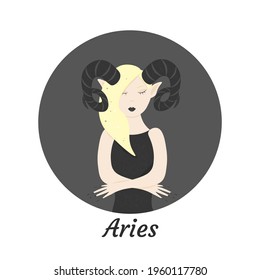 Aries zodiac sign. Elven girl with white hair in a black dress.
