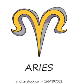 Ilustración vectorial de caricatura plana de Aries zodiac. Símbolo de fuego estotérico carné celestial. Objeto de constelación astrológica. Elemento gráfico de horóscopo de predicción mensual. Elemento dibujado a mano aislado